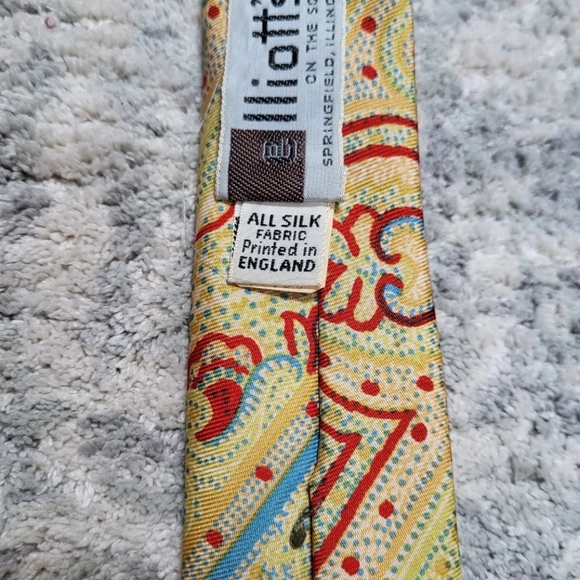 VTG 70s Liberty Of London All Silk Tie Yellow Red Abstract 4" Wide New Old Stock - Picture 8 of 9